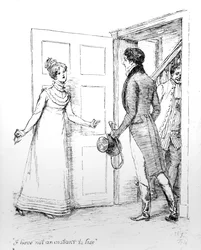 "Jag har inte ett ögonblick att förlora", illustration från "Pride and Prejudice" av Jane Austen, utgåva publicerad 1894